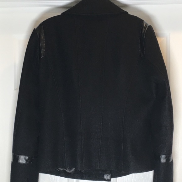 Guess Black Wool/Leather Moto-Zip Coat - Picture 5 of 8